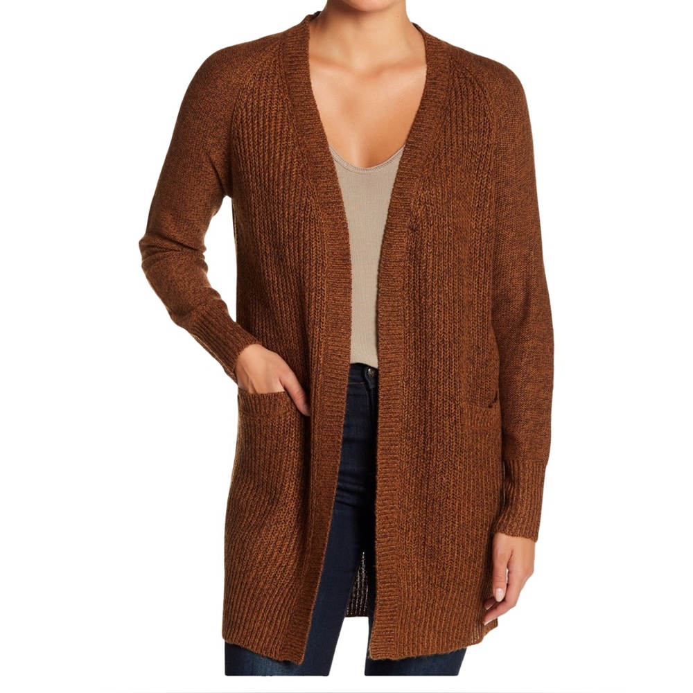 Joe Fresh Brown‎ Rust Open Front Long Cardigan Sweater